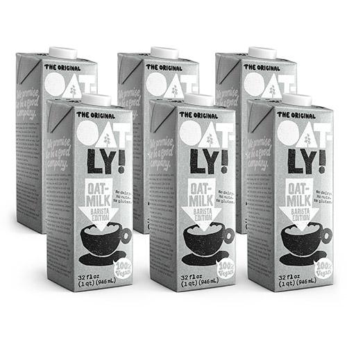 6-Pack of 32oz Oatly Barista Edition Oatmilk. No dairy. No nuts. No gluten.