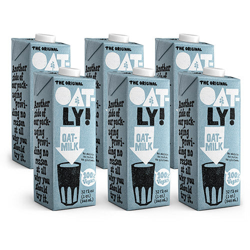 6-Pack of 32oz Oatly Original Oatmilk. No dairy. No nuts. No gluten.