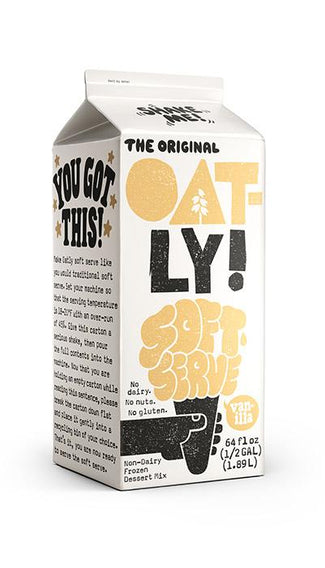 64oz Oatly Soft Serve Mix. Vanilla flavored. No dairy. No nuts. No gluten.